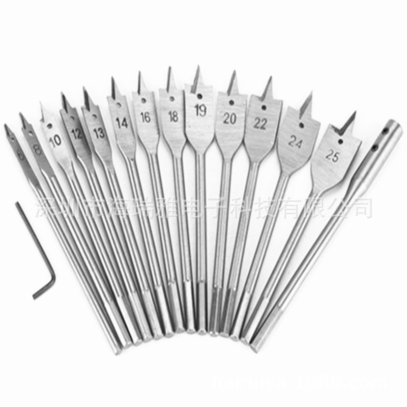 批发木工扁钻头 开孔器打眼钻6MM六角柄定位钻头15件套连杆铲型钻