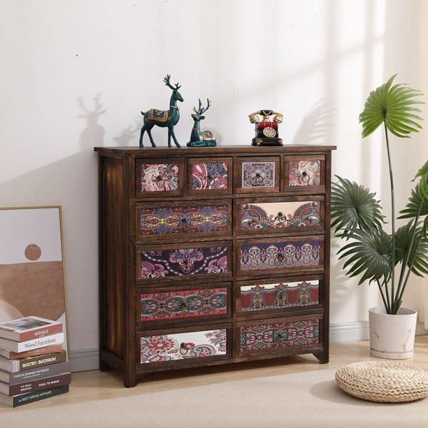 中式复古斗柜民族风彩绘玄关柜收纳储物柜餐边柜阳台柜客厅边柜子