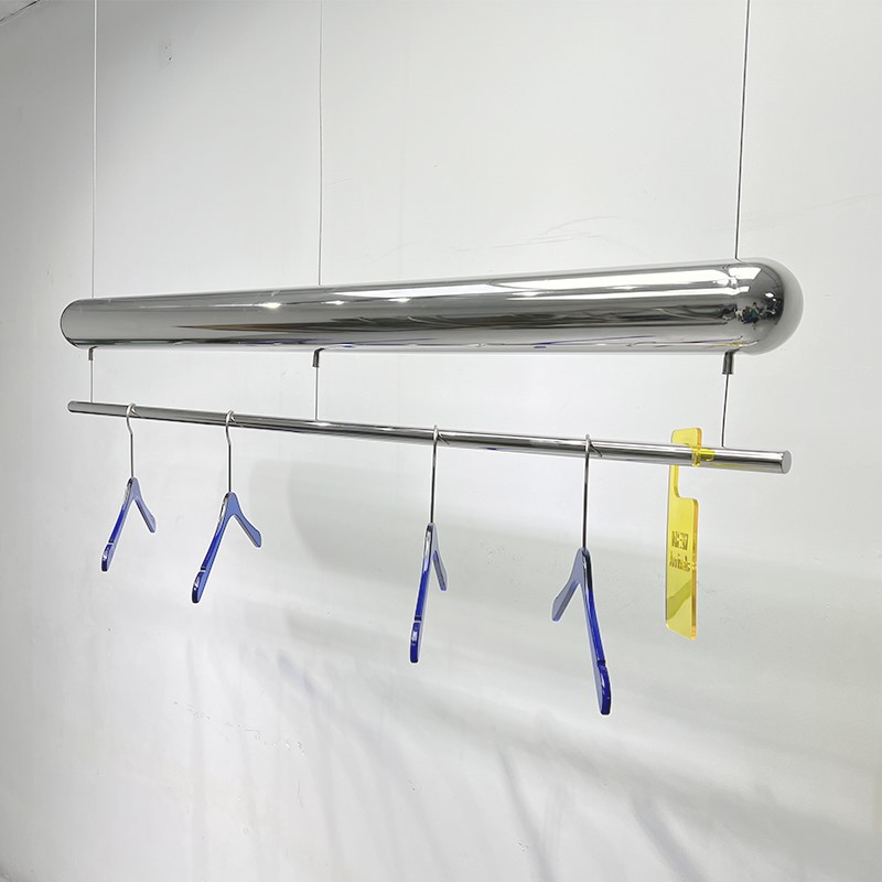 服装店展示架不锈钢镜面橱窗悬挂吊杆吊架陈列货架银色吊顶挂衣架