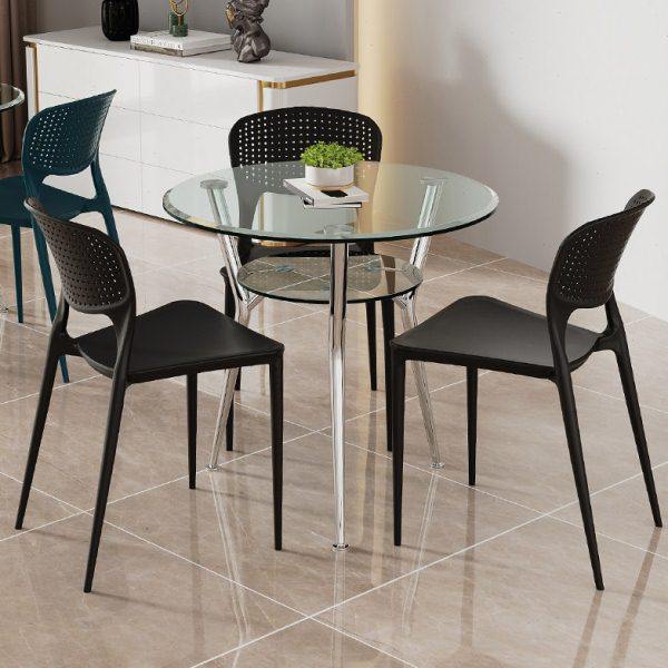 洽谈桌椅组合简约塑料会客商用阳台钢化玻璃茶几谈判小圆桌子圆形