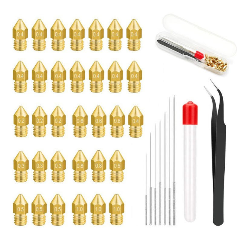 3D打印机配件尖头喷嘴MK8挤出机黄铜喷嘴配清洁针镊子套装共41件