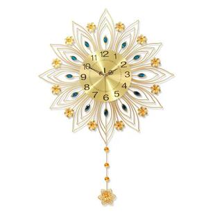 客厅卧室挂钟带钟摆铁艺钟表静音壁钟墙壁装饰艺术时钟欧式风格