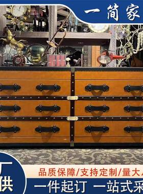 美式复古斗柜橙色餐边橱柜北欧式小户型客厅玄关储物收纳柜样板房
