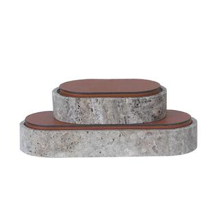 现代轻奢简约收纳盒石材皮革书房桌面家居装饰品摆件