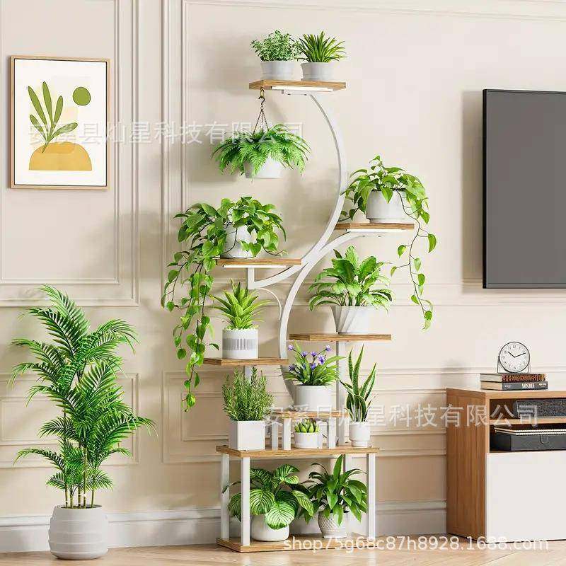 轻奢工业带灯金属花架爆款多层S形阳台客厅植物架置物架,纺织面料/辅料/配套,纺织机械配件,淘宝优惠券,粉丝福利购,淘宝优惠卷