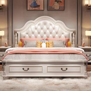 美式床实木床1.8米双人床公主轻奢床现代婚床欧式床卧室套装家具