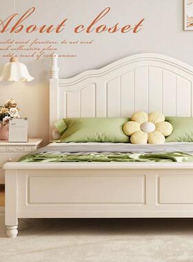 北欧白色全实木床现代简约奶油风格1.8米双人床1.5主卧公主储物床