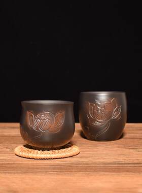 云南建水紫陶茶杯七分杯全手工浮雕主人品茗杯非陶瓷紫砂新品