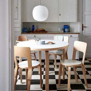 北欧奶油风圆形餐桌设计师经典实木小户型圆桌白色简约artek桌子