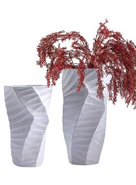 轻奢创意白色叶纹几何花瓶摆件样板房客厅软装饰几何树脂花插花器