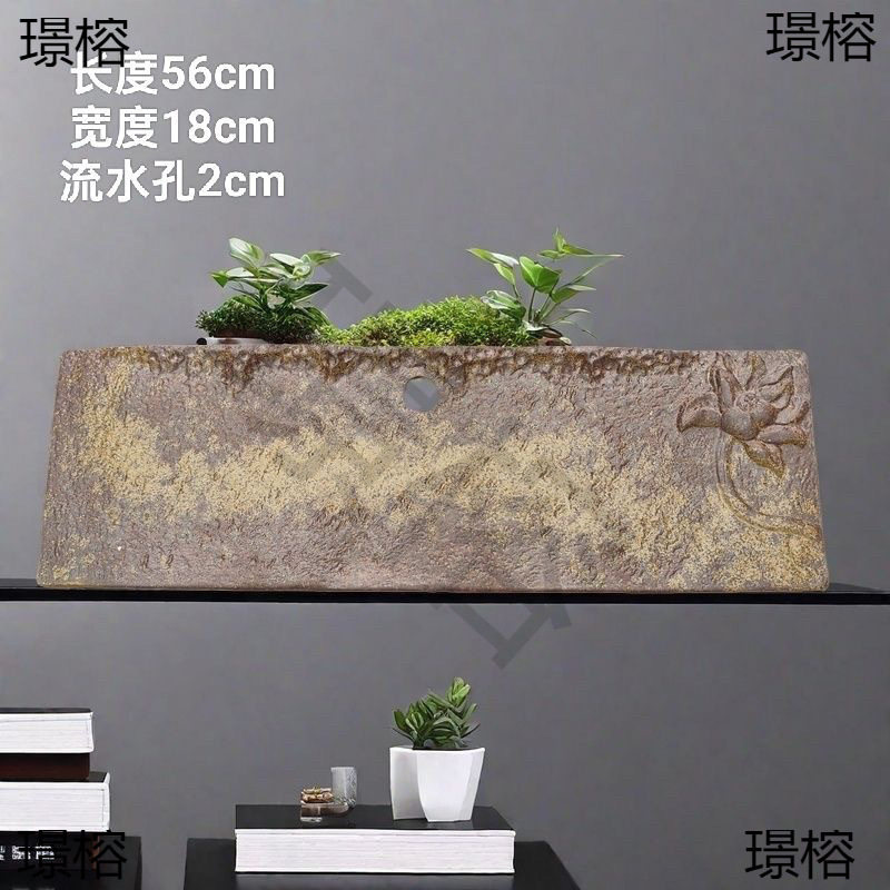 隔板置物架流水鱼缸仿古流水水缸长方形板复古支撑罐陶瓷手工垫板