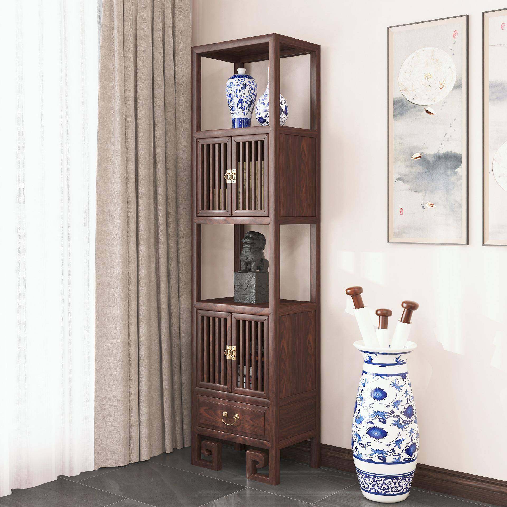 落地新中式胡桃色储物柜置物架柜子带门简约书架书柜实木边柜窄柜,机械设备,其他机械设备,淘宝优惠券,粉丝福利购,淘宝优惠卷