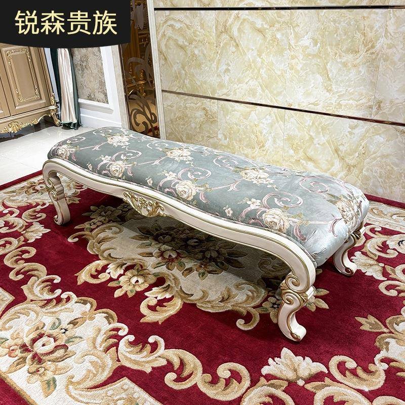 锐森贵族法式床尾凳欧式刺绣贵妃凳实木长条凳床尾沙发布艺凳