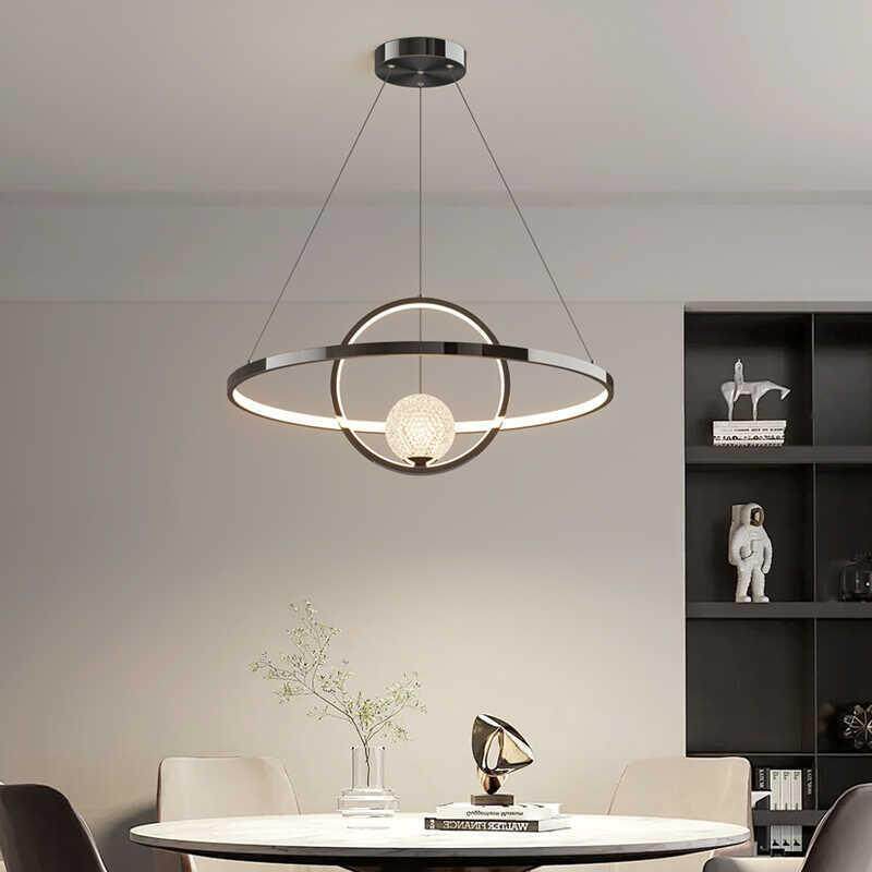 意式极简轻奢餐厅吊灯创意设计简约高级感圆形餐桌卧室护眼智能灯