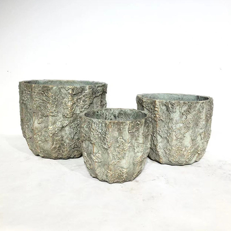 复古做旧玻璃钢花盆组合 客厅商场室内外落地仿石纹花盆 种植花器