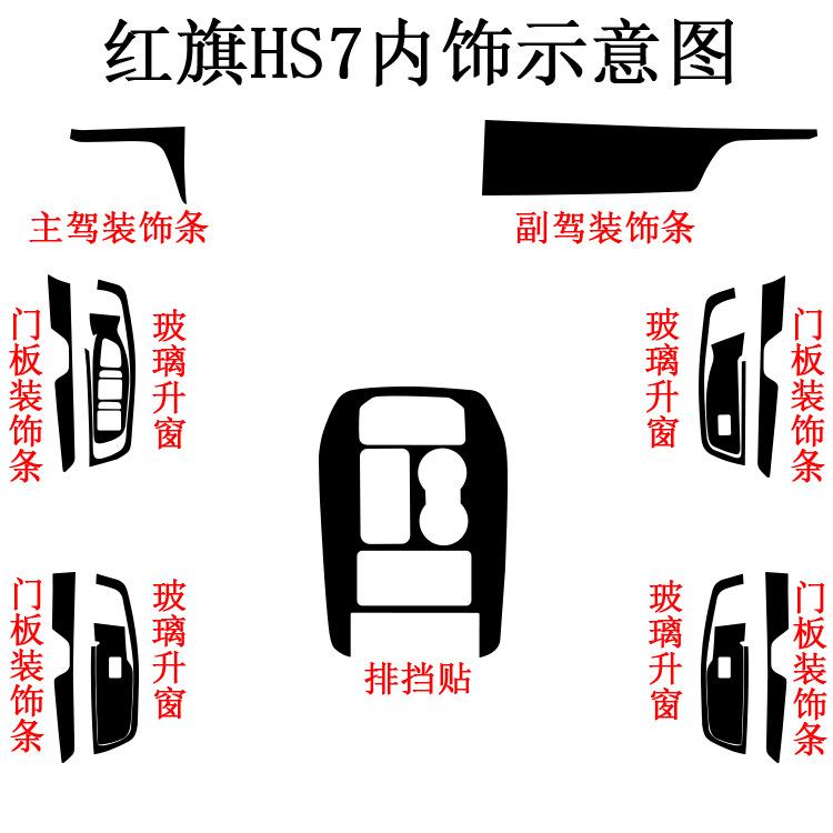 适用于红旗HS7内饰贴纸改装碳纤维升降面板保护中控档位装饰贴膜
