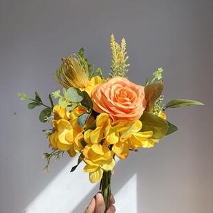 M146温暖橘黄色系手札花束仿真花绢花假花欧式