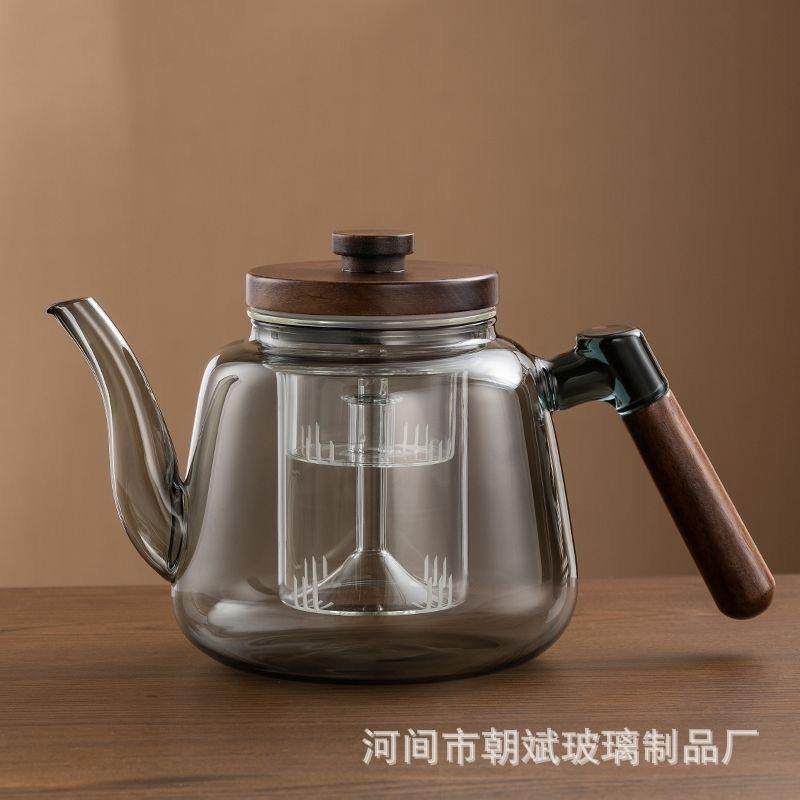 大容量胡桃木盖蒸煮一体家用玻璃茶壶加厚煮茶蒸茶耐高温煮茶壶