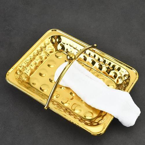 金色不锈钢毛巾篮客房热毛巾托盘收纳筐手提篮多用锤印水果篮
