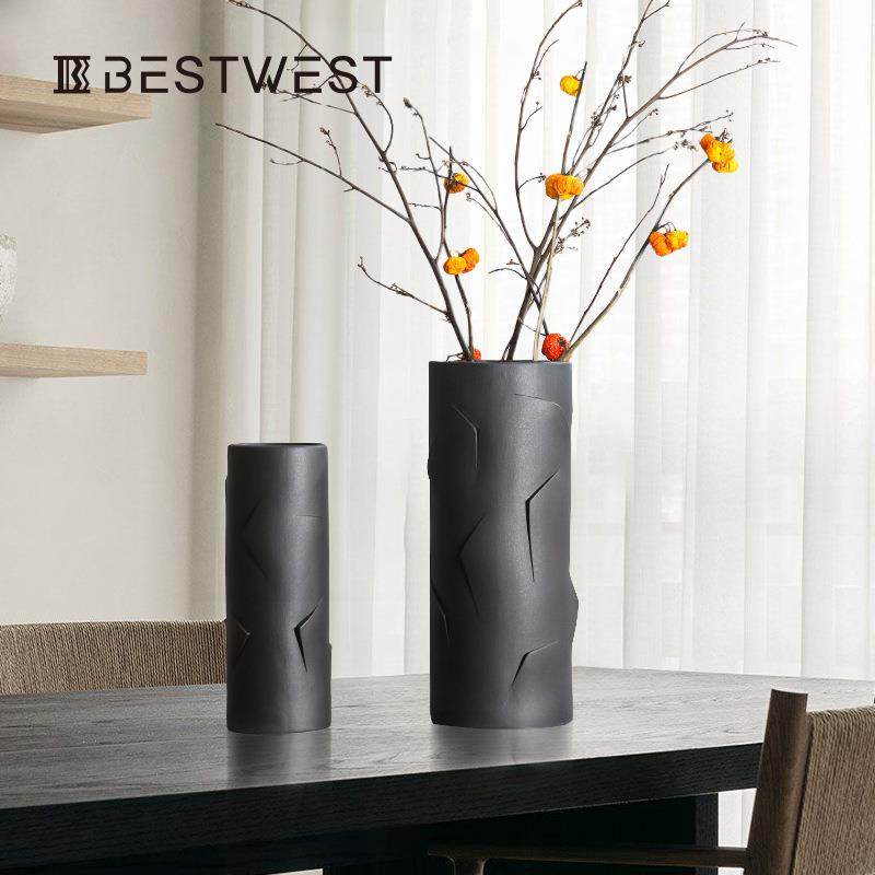 博西家居插花摆件简约奢现代爆款花瓶网花瓶红客厅口轻感敞口陶,纺织面料/辅料/配套,纺织机械配件,淘宝优惠券,粉丝福利购,淘宝优惠卷