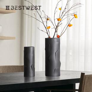 博西家居插花摆件简约奢现代爆款花瓶网花瓶红客厅口轻感敞口陶