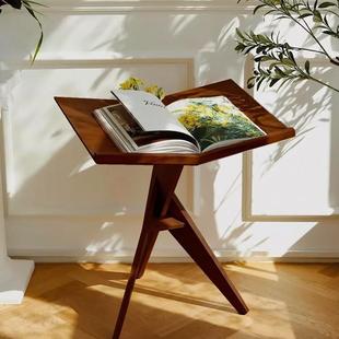 中复古实木大阅读书报支架家看杂志本落地置物展示小边几移动助手