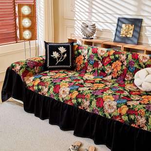 碎花沙发盖布沙发巾棉麻裙摆沙发套流苏盖巾田园风四季通用沙发罩