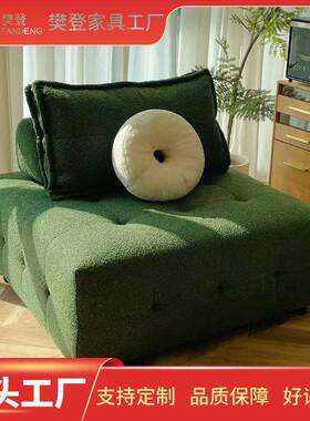 泡芙抽拉沙发床小户型绿色布艺沙发客厅两用可折叠伸缩单人沙发床