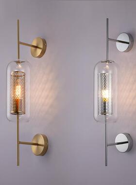烟灰色卧室壁灯美式创意客厅玻璃壁灯轻奢复古工业风床头装饰壁灯