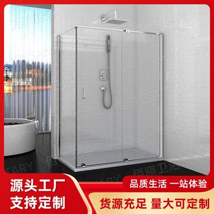 一字型无托盘淋浴房透明钢化玻璃淋浴门干湿分离卫生间淋浴间