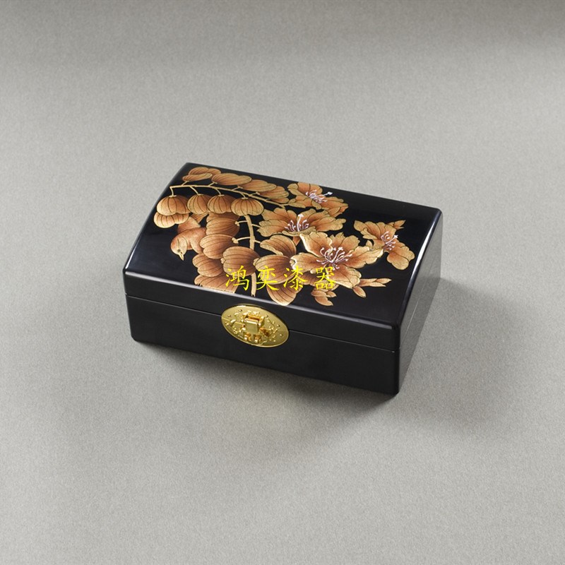 推光漆器首饰盒带锁漂金漆彩绘简约收纳盒生日婚庆礼品饰品包装盒