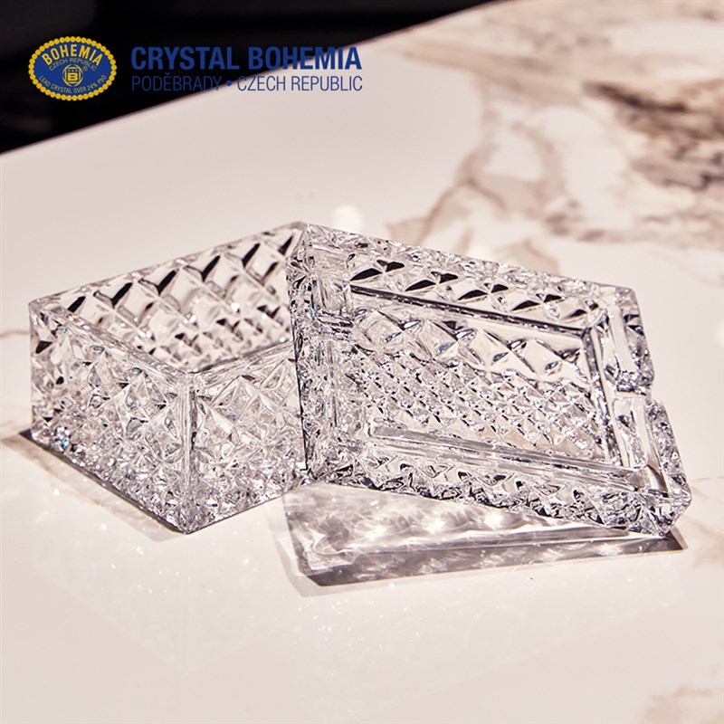 捷克BOHEMIA波西米亚原装进口水晶玻璃烟缸带盖烟盒双用烟灰缸