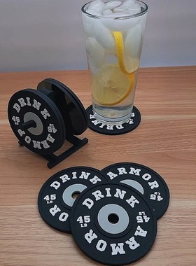 Set of 4 Weight Plate Coaster 跨境防滑硅胶杯垫 举重铁饼杯垫