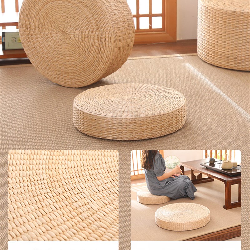 打坐垫草编蒲团榻榻米地上家用日式加厚坐禅修垫飘窗圆形懒人垫子