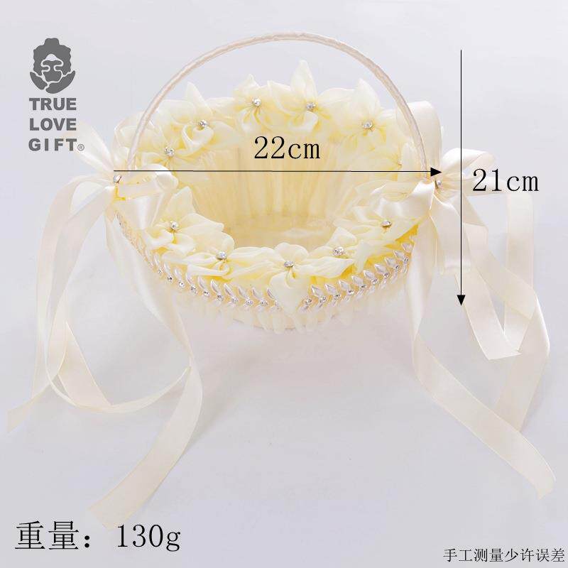 结婚仪式西式花童撒花瓣小花篮蕾丝布艺婚庆婚礼司仪韩式米色篮子
