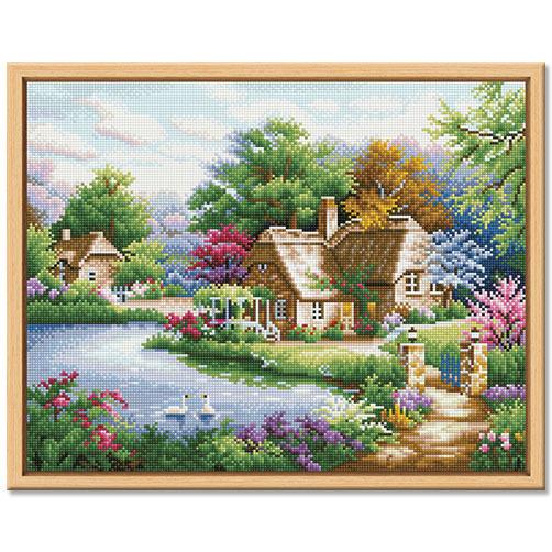 厂家得艺现代简约风43*54cm手工带框风景系列小屋船舶摆件画