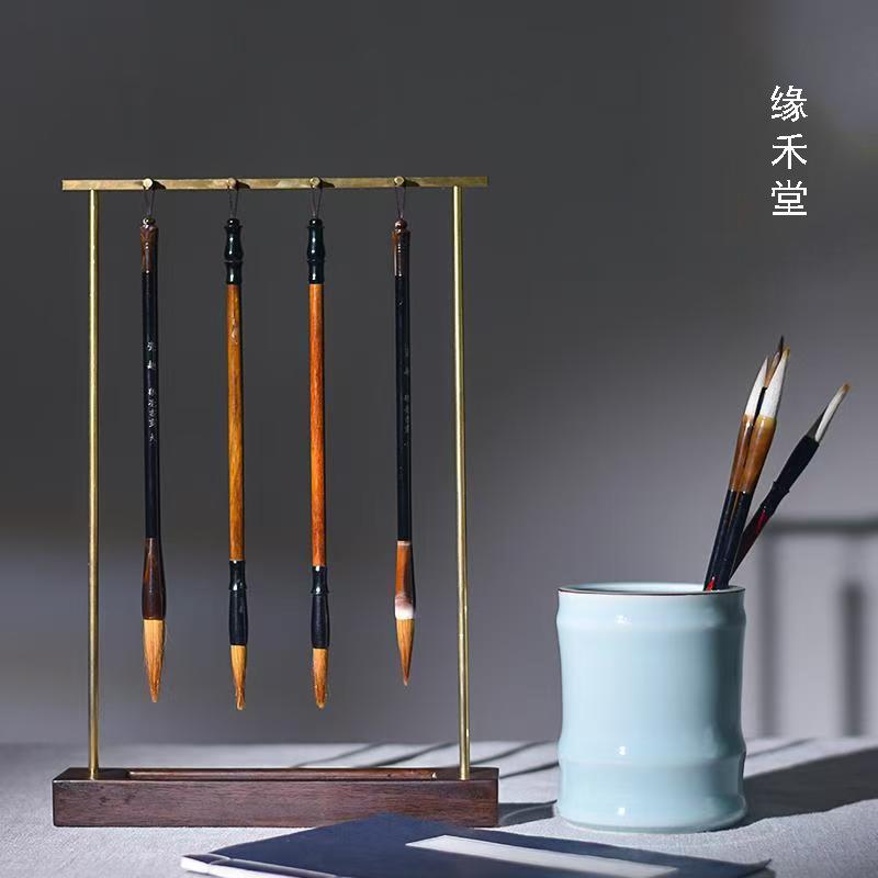 笔筒汝窑茶道六君子陶瓷桶开片可养中式复古大号文房四宝毛笔桶