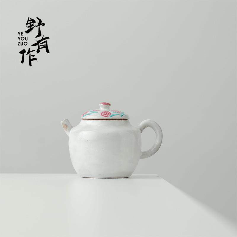 也有做粉引手绘釉上彩茶壶带过滤孔泡茶器小清新玫瑰陶瓷单壶小壶