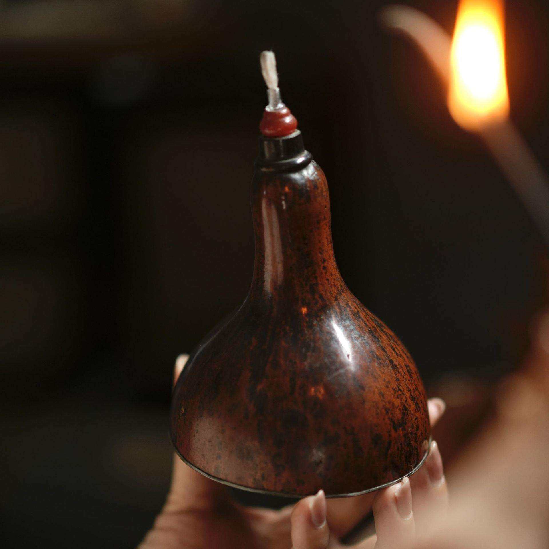 老葫芦油灯纯手工锡制酥油灯东方美学铜油灯家用灯盏茶道具