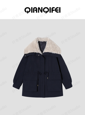 3-23H B【纤奇菲】毛毛大翻领工装派克宽松羽绒外套 81033-9278