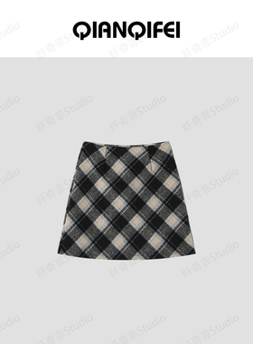 12.23F【纤奇菲】新款复古格纹短裙洋气a字半身裙 91021-53017