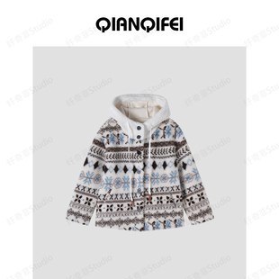 24F 81034 纤奇菲 费尔岛风小个子连帽毛毛外套 945 新款