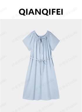 3-23H B【纤奇菲】新款韩系气质圆领系带连衣裙 81033-6122