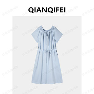 1.28F【纤奇菲】新款韩系气质圆领系带连衣裙 81033-6122