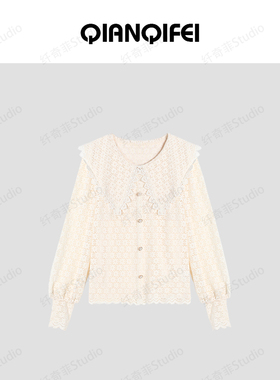 1-10F【纤奇菲】新款复古大翻领碎花蕾丝镂空打底衫 81001-L830