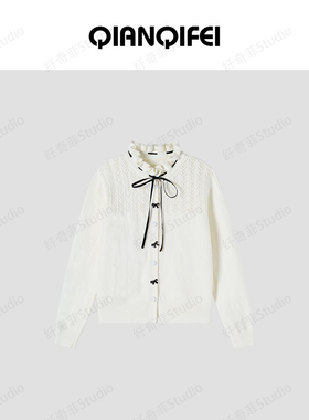 1-10F【纤奇菲】新款立领花边系带蝴蝶结扣毛衣开衫 81010-1639