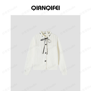 1-10F【纤奇菲】新款立领花边系带蝴蝶结扣毛衣开衫 81010-1639