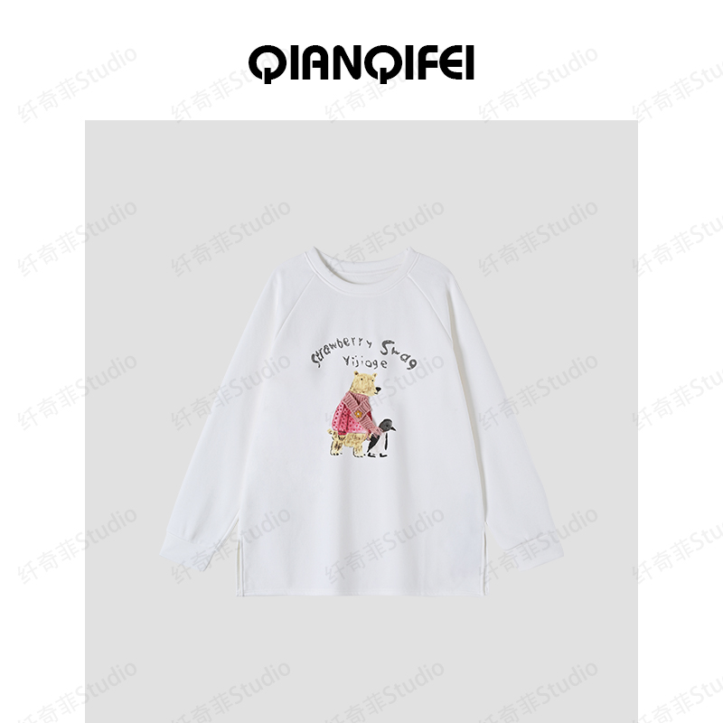 12.11H【纤奇菲】新款卡通印花减龄加绒开叉大版T恤 91010-6731