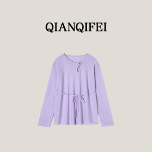 4-10F【纤奇菲】新款温柔圆领镂空闪闪收腰针织衫 81104-6390