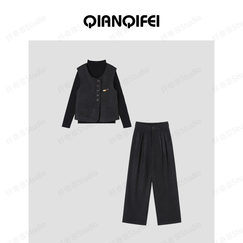 1-17F【纤奇菲】新款立领打底马甲开衫西装裤气质套装 81012-9140,女装/女士精品,时尚套装,淘宝优惠券,粉丝福利购,淘宝优惠卷